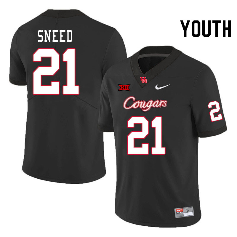 Youth #21 Stacy Sneed Houston Cougars Big 12 XII College Football Jerseys Stitched-Black - Click Image to Close